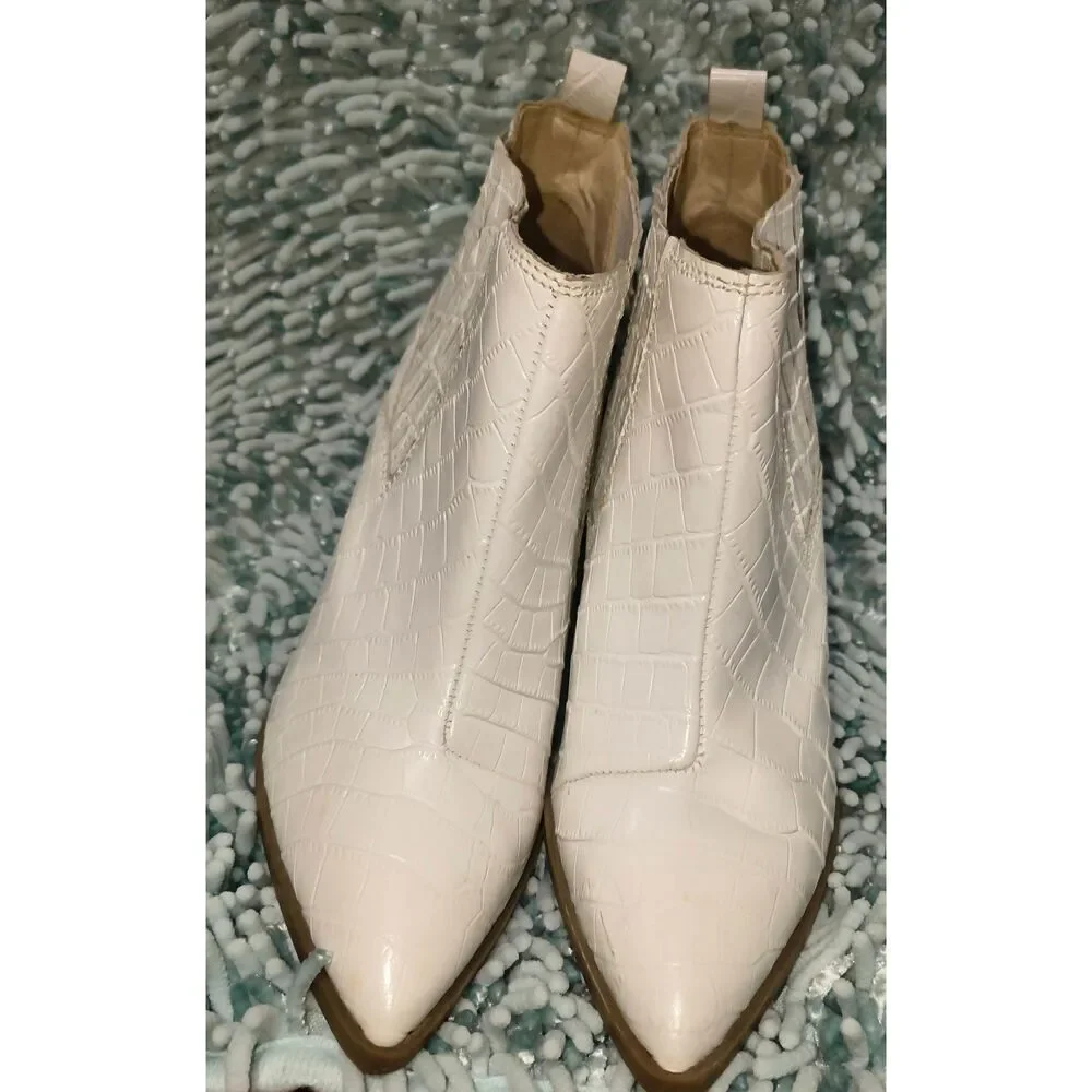Marc Fisher Rental 2 Chelsea Ankle Boot white crocodile-embossed pointed toe chu